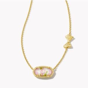 🎀Kendra Scott Love Shack Fancy Elisa pink blooming heirloom gold bow necklace🎀